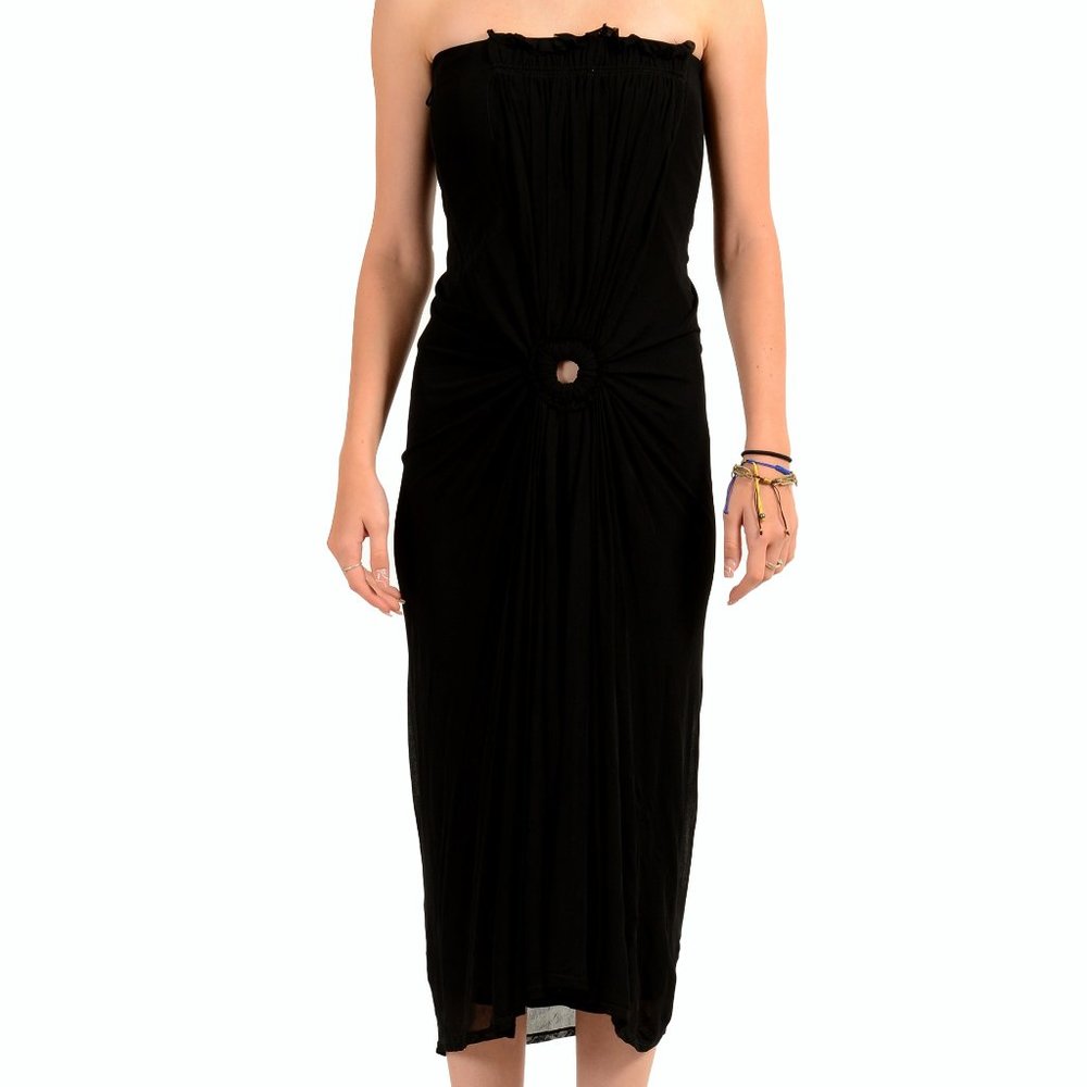Jean Paul Gaultier Black Strapless Maxi Dress with Center Ring Detail